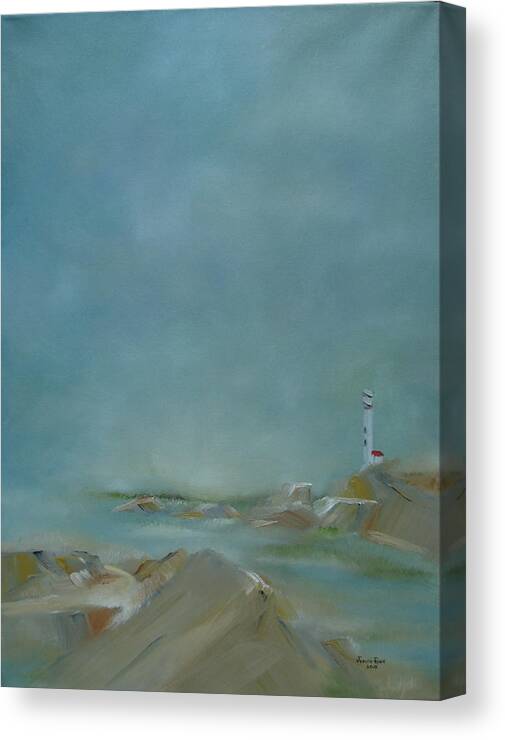 Lighthouse Canvas Print featuring the painting Nova Scotia Fog by Judith Rhue