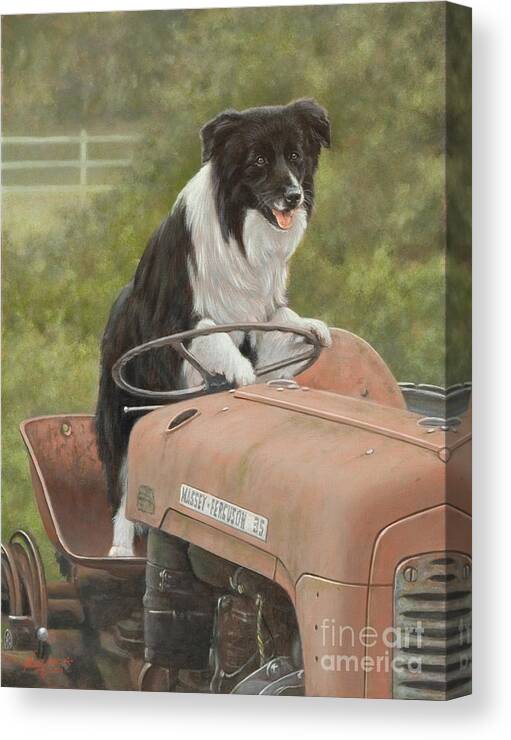 Dog Paintings Canvas Print featuring the painting Off to work II by John Silver