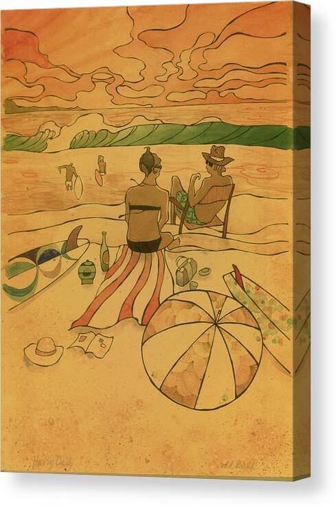 Harry Daily Canvas Print featuring the painting On The Beach by Harry Holiday