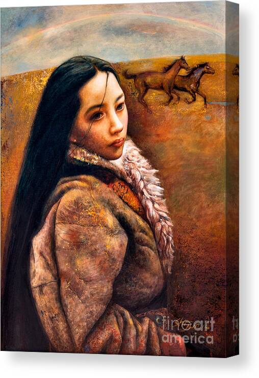 Girl Canvas Print featuring the painting On the High Plateau by Shijun Munns