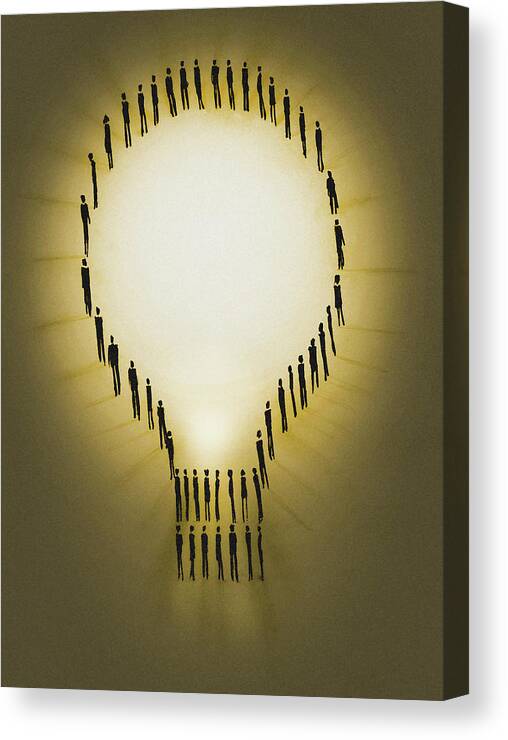 Adult Canvas Print featuring the photograph People Outlining Illuminated Light Bulb by Ikon Ikon Images
