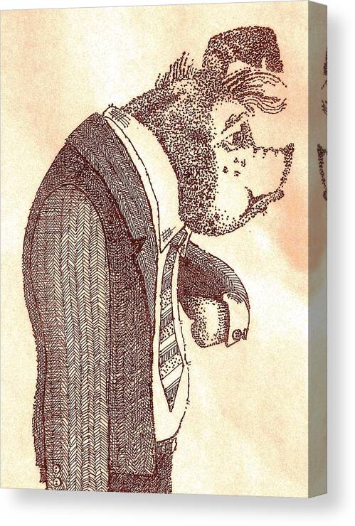 Pig Canvas Print featuring the drawing Pig in Suit by Larry Campbell