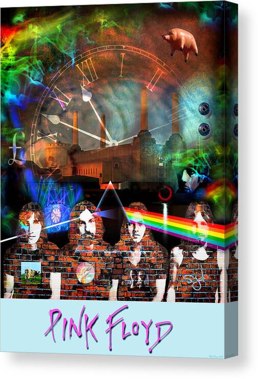 Pink Floyd Canvas Print featuring the digital art Pink Floyd Collage by Mal Bray