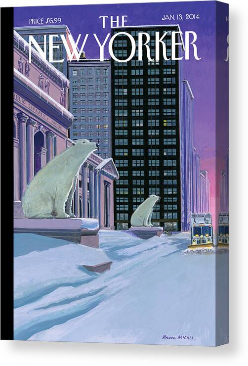 Polar Bears Sit Outside The New York Public Library On Fifth Avenue Canvas Print featuring the painting Polar Bears on Fifth Avenue by Bruce McCall
