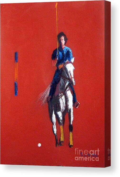 Portraits - Sports -man And Horse - Polo Player Canvas Print featuring the painting Polo Player by Sandy Linden