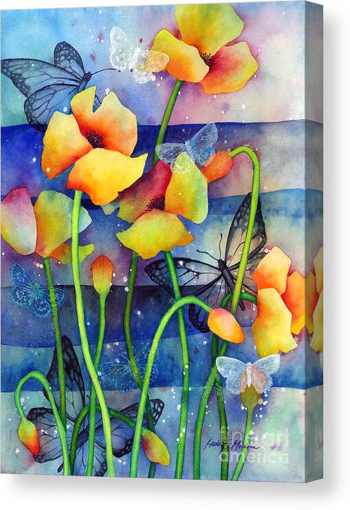 Flower Canvas Print featuring the painting Poppy Field - Butterflies by Hailey E Herrera