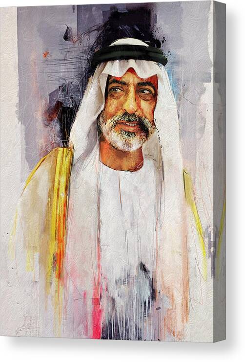 Sheikh Nahyan Bin Mubarak Al Nahyan Canvas Print featuring the painting Portrait of Nahyan bin Mubarak Al Nahyan by Maryam Mughal