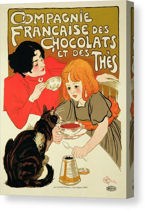 Chocolates Canvas Print featuring the drawing Poster Advertising The French Company by Theophile Steinlen