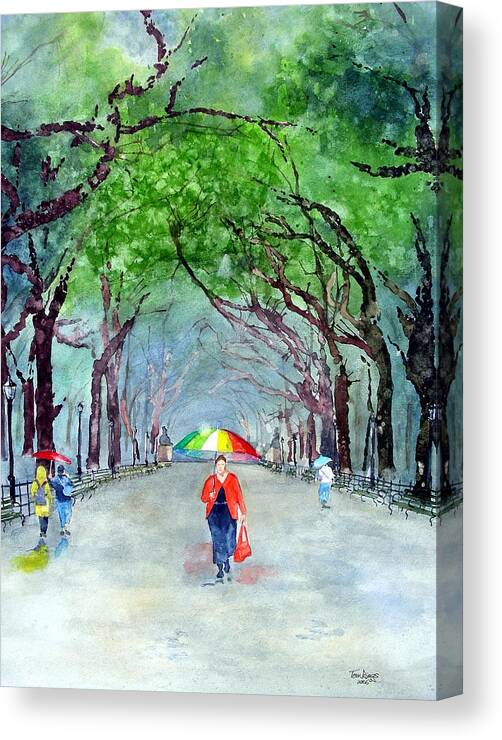 Watercolor Canvas Print featuring the painting Rainy Day in Central Park by Tom Riggs