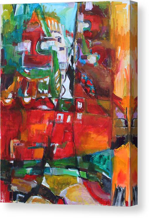 Abstract Canvas Print featuring the painting Reaching Out by Becky Kim