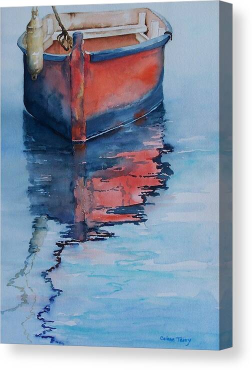 Seascape Canvas Print featuring the painting Red Dinghy by Celene Terry