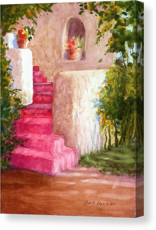 Red Canvas Print featuring the painting Red Stairs by Barbara Parisien