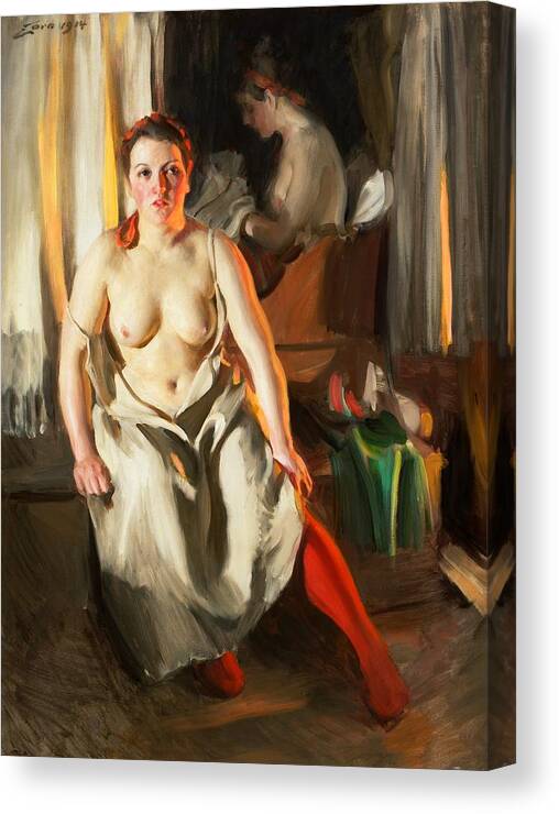 Red Stockings Canvas Print featuring the digital art Red Stockings by Anders Zorn