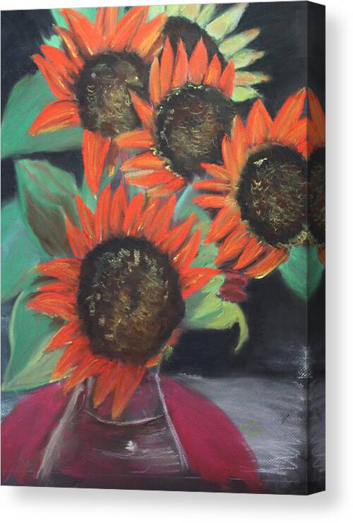  Sunflowers Canvas Print featuring the painting Red Sunflowers by Gitta Brewster