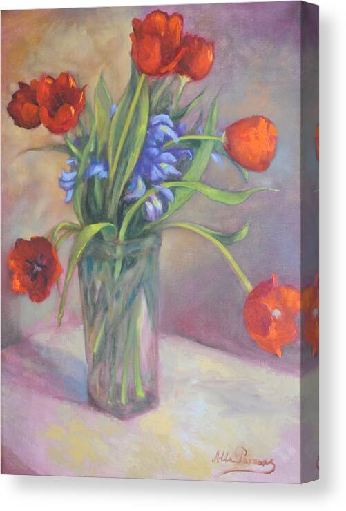Oil Canvas Print featuring the painting Red Tulips by Alla Parsons