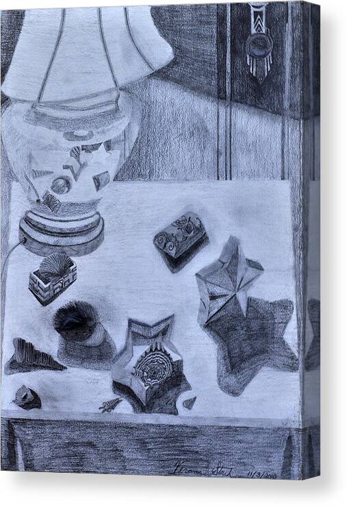 Lamp Canvas Print featuring the drawing Reflections and Shadows Upon My Table by Verana Stark