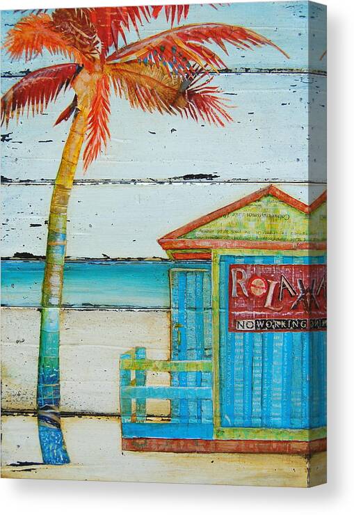 Palm Tree Canvas Print featuring the mixed media Relax No Working by Danny Phillips