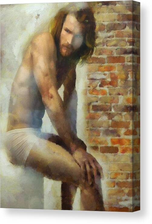 Men Canvas Print featuring the painting Reluctant To Pose by Janice MacLellan