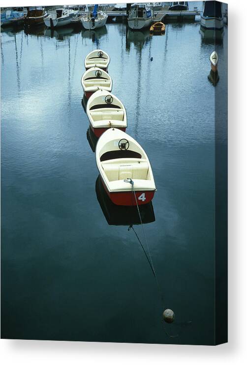 Motor Canvas Print featuring the photograph Rental Motor Boats in a Line by Gordon James