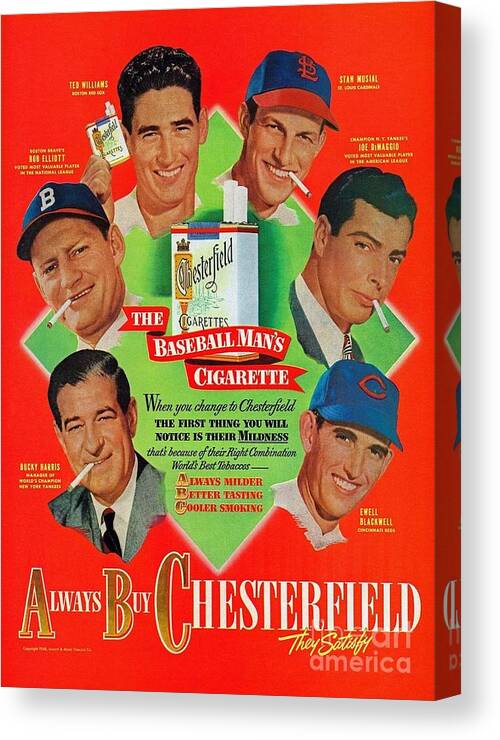 Retro Canvas Print featuring the photograph Retro Cigarettes Marketing Ads Pro Athletes by Action