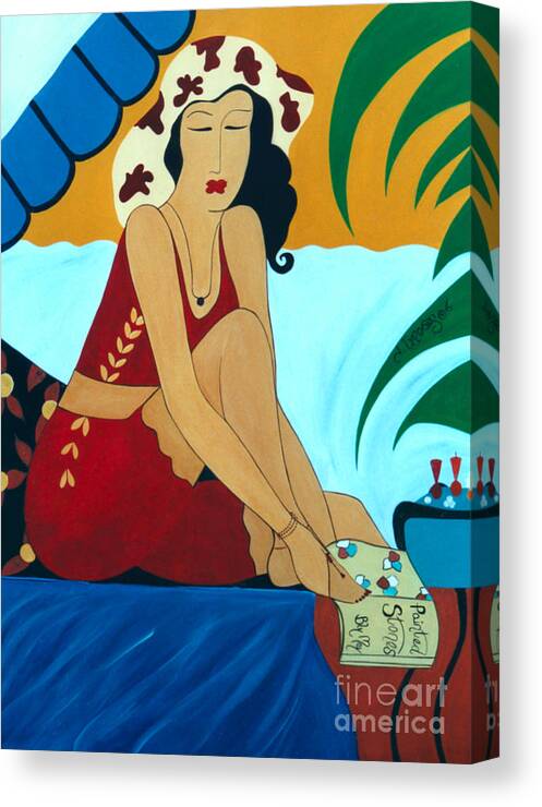 #female Canvas Print featuring the painting Romancing the Sun by Jacquelinemari