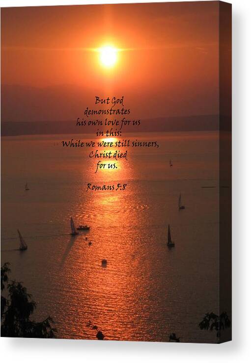 Puget Sound Canvas Print featuring the photograph Romans 5 8 by Stephanie Broker