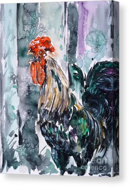Cock Canvas Print featuring the painting Rooster by Zaira Dzhaubaeva