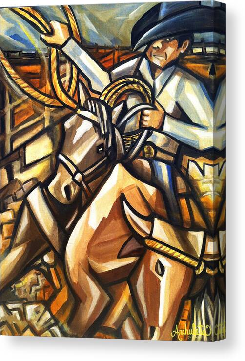 Horse Canvas Print featuring the painting Cowboy Roundup by Ruben Archuleta - Art Gallery
