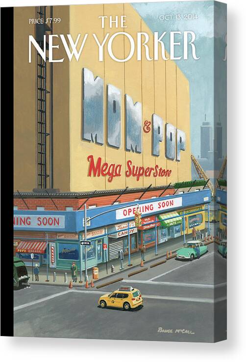 Walmart Canvas Print featuring the painting Mom and Pop Mega Superstore by Bruce McCall