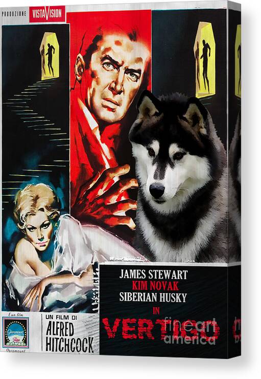 Siberian Husky Canvas Print featuring the painting Siberian Husky Art Canvas Print - Vertigo Movie Poster by Sandra Sij