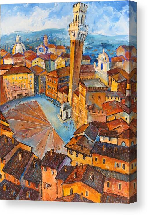 Sienna Canvas Print featuring the painting Siena-Piazza dil Campo by Mikhail Zarovny