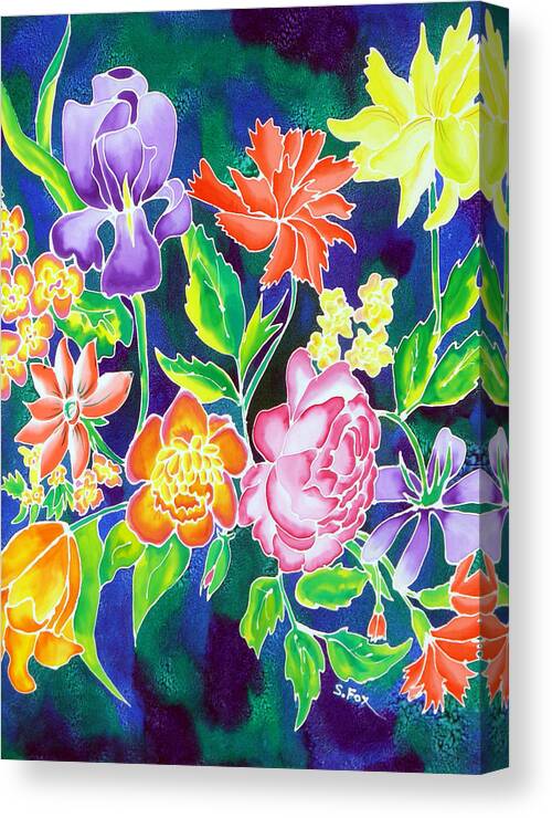 Hand Painted Silk Canvas Print featuring the painting Silk Floral 1 by Sandra Fox