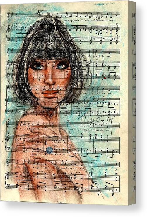 Music Canvas Print featuring the drawing Singing The Blues by PJ Lewis