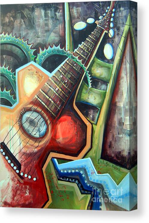 Music Canvas Print featuring the painting Sit Down Play by Linda Shackelford