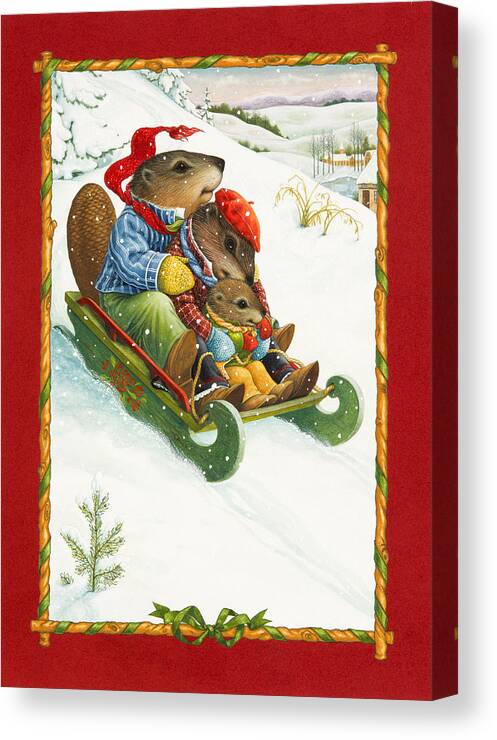 Christmas Canvas Print featuring the painting Sledding by Lynn Bywaters