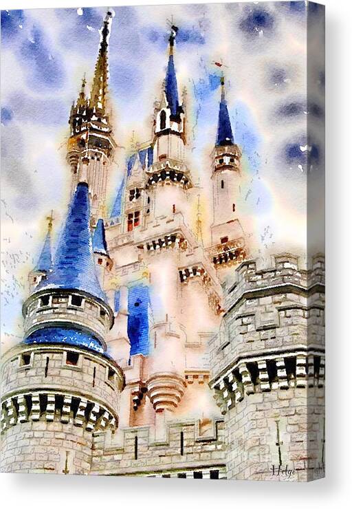 Castle Canvas Print featuring the painting Sleeping Beauty Castle by HELGE Art Gallery