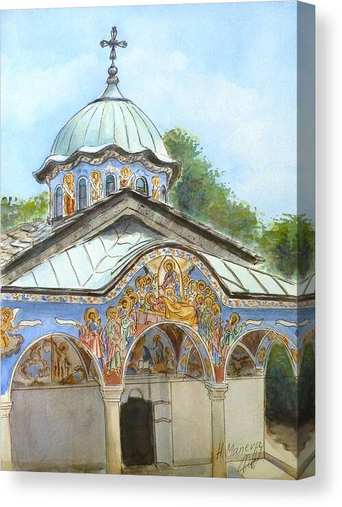 Sokolski Monastery Canvas Print featuring the painting Sokolski Monastery Bulgaria by Henrieta Maneva