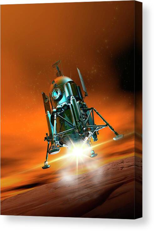 Artwork Canvas Print featuring the photograph Space Craft Landing On Planet Mars by Victor Habbick Visions