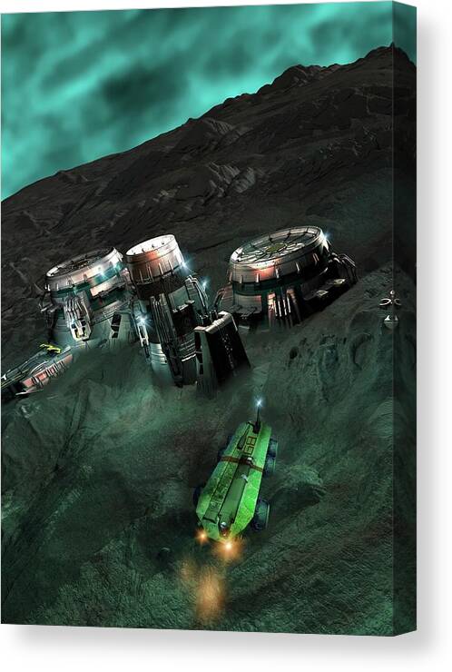 Concepts & Topics Canvas Print featuring the digital art Space Mining Colony, Artwork by Victor Habbick Visions