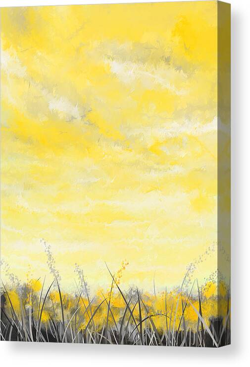 Yellow Canvas Print featuring the painting Spring Blooms - Yellow And Gray Art by Lourry Legarde