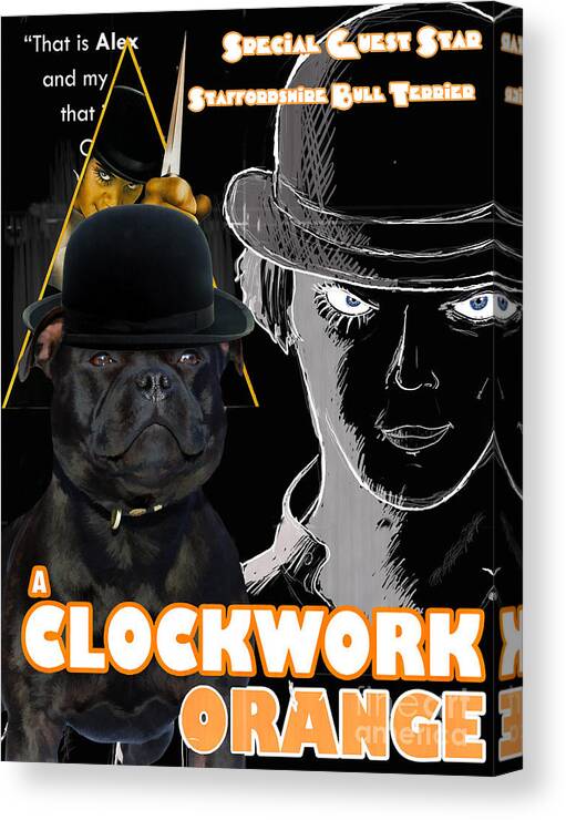 Staffordshire Bull Terrier Canvas Print featuring the painting Staffordshire Bull Terrier Art Canvas Print - A Clockwork Orange Movie Poster by Sandra Sij