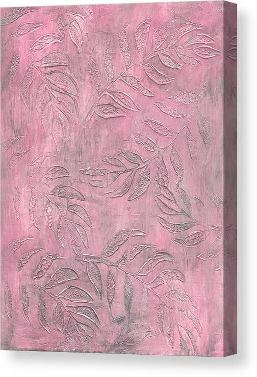 Pink And Grey Leaves Art Canvas Print featuring the photograph Stamped Textured Fern Frond Leaves by Sandra Foster