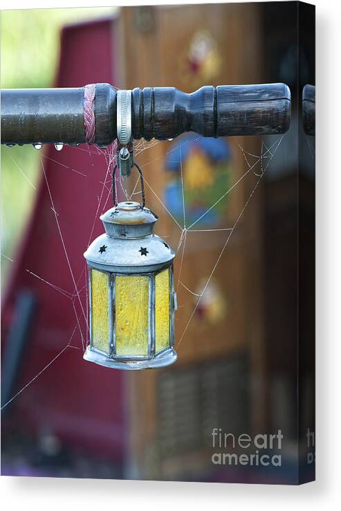 Canal Boats Canvas Print featuring the photograph Star Lantern on Narrowboat Tiller by Tim Gainey