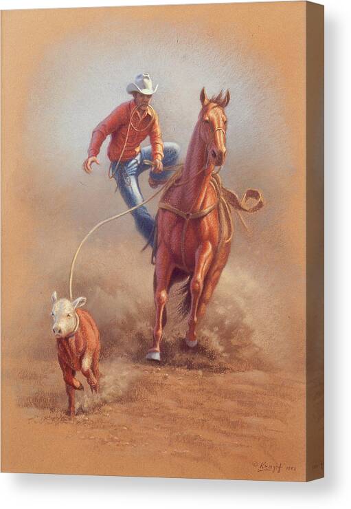 Cowboy Canvas Print featuring the painting Steppin' down at Red Lodge by Paul Krapf