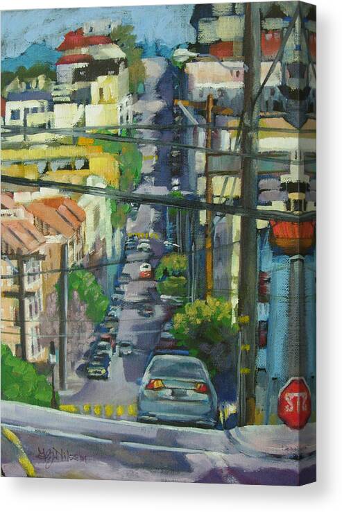  San Francisco Canvas Print featuring the painting Sunny Side of the Street by Gloria Nilsson