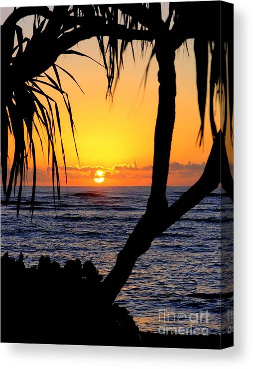 Seascape Canvas Print featuring the photograph Sunrise Fuji Beach Kauai by Mary Deal