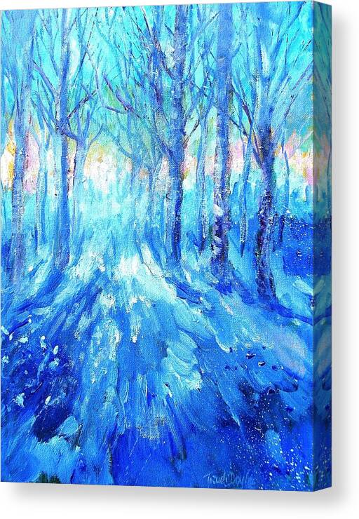 Sunset Canvas Print featuring the painting Sunset in a Winter Wood by Trudi Doyle