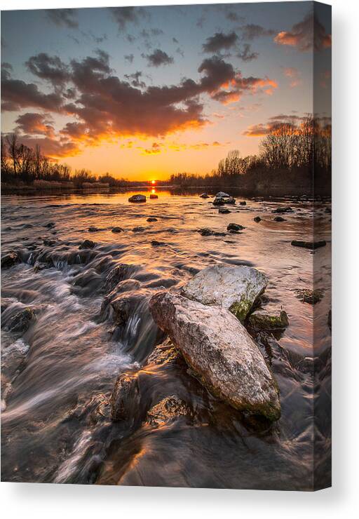 Landscape Canvas Print featuring the photograph Sunset on river by Davorin Mance