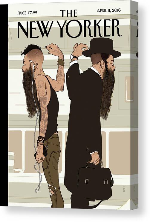 Jewish Canvas Print featuring the painting Take The L Train by Tomer Hanuka