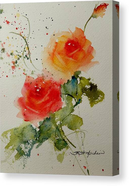 Watercolor Canvas Print featuring the painting Tea Roses by Sandra Strohschein